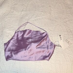 Zara lilac satin halter crop top